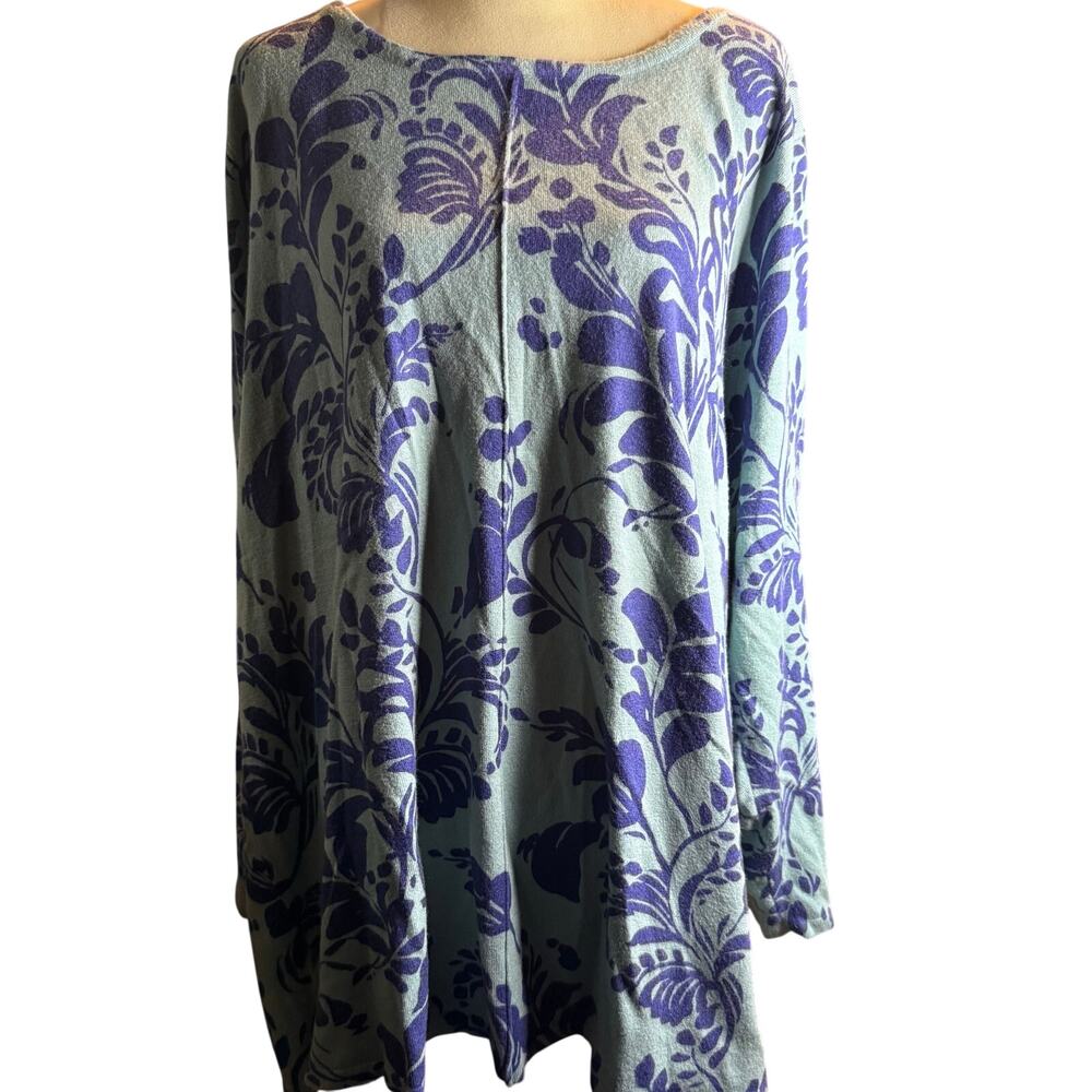 Soft Surroundings Tunic Pullover Sweater, Blue & Purple Floral Damask, Plus 3X